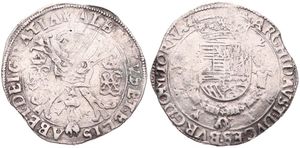 Spanish Netherlands, Albrecht & Isabella, 1 Patagon Silver ND (1598-1621), Crowned arms within circle / Cross with crown and golden fleece, VH 619.TO - Tournai, A.VF