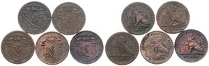 Belgium, Kingdom, Leopold I, Good lot with 5 different 1 Centime copper coins in various grades including better items or grades...