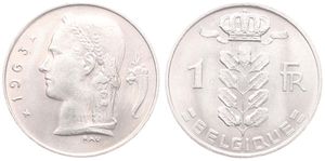 Belgium, Kingdom, Baudouin I, 1 Franc Copper-Nickel 1963FR, Head of Ceres left, Morin 616, UNC !