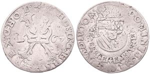 Spanish Netherlands, Philip II, 1/2 Bourgondische Rijksdaalder Silver 1567, Large cross divides date / Crowned arms with collar, VH 291.DO - Dordrecht, Fine, ERROR : 1667 INSTEAD OF 1567, RRR !