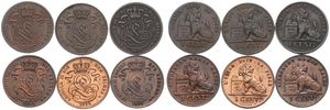 Belgium, Kingdom, Leopold II, Good lot with 6 different 1 Centime copper coins in various grades including better items or grades...