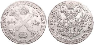 Austrian Netherlands, Maria Theresia, 1 Kronenthaler Silver 1767(b), Floriated cross with crowns at angles / Crowned imperial double headed eagle, KM 21 Brussels, A.VF