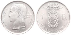 Belgium, Kingdom, Baudouin I, 1 Franc Copper-Nickel 1952FR, Head of Ceres left, Morin 596, UNC !