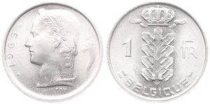 Belgium, Kingdom, Baudouin I, 1 Franc Copper-Nickel 1965FR, Head of Ceres left, Morin 620, UNC !