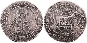 Spanish Netherlands, Philip IV, 1 Ducaton Silver 1665, Bust right within circle / Crowned arms with lion supporters, VH 642.AN - Antwerp, A.VF