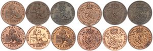 Belgium, Kingdom, Leopold II, Good lot with 6 different 1 Centime copper coins in nice grades including scarcer dates..