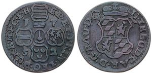 Liege, Bishoperic, John Theodore, 1 Liard Copper 1752, Crowned ams over sword and scepter / Cross of shields - dates in angles, KM 155, VF