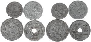 Belgium, Kingdom, Albert I, Good lot with 4 different zinc coins in various grades including better items...
