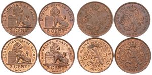 Belgium, Kingdom, Albert I, Good lot with 4 different 2 Centimes copper coins in nice grades including scarcer dates..