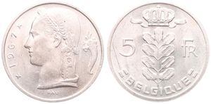 Belgium, Kingdom, Baudouin I, 5 Francs Copper-Nickel 1967FR, Head of Ceres left, Morin 566, UNC !