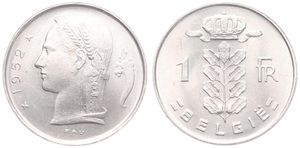 Belgium, Kingdom, Baudouin I, 1 Franc Copper-Nickel 1952FL, Head of Ceres left, Morin 597, UNC !