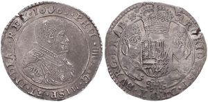 Spanish Netherlands, Philip IV, 1 Ducaton Silver 1663, Bust right within circle / Crowned arms with lion supporters, VH 642.AN - Antwerp, VF