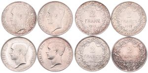 Belgium, Kingdom, Albert I, Good lot with 4 different 2 Francs silver coins in nice grades including scarcer dates..