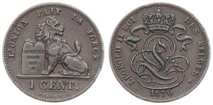 Belgium, Kingdom, Leopold II, 1 Centime Copper 1870FR, Seated lion with tablet, Morin 220, A.UNC