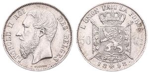 Belgium, Kingdom, Leopold II, 50 Centimes Silver 1898FR, Bearded head left, Morin 186, XF/AU