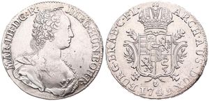 Austrian Netherlands, Maria Theresia, 1 Ducaton Silver 1749(h) R, Bust right with décolletage / Crowned ornate arms, KM 8 - Antwerp, SCARCE, VF/XF