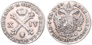 Austrian Netherlands, Joseph II, 14 Liards Silver 1789(b), Burgundian cross divides value / Crowned imperial double eagle, KM 37 Brussels, VF