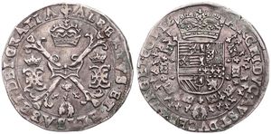 Spanish Netherlands, Albrecht & Isabella, 1/4 Patagon Silver ND (1598-1621), Crowned arms within circle / Cross with crown and golden fleece, VH 621.BG - Bruges, VF