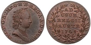 Austrian Netherlands, Maria Theresia, 2 Liards Copper 1749(h), Bust with pearl necklace right, KM 3 Antwerp, XF/AU