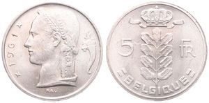 Belgium, Kingdom, Baudouin I, 5 Francs Copper-Nickel 1961FR, Head of Ceres left, Morin 554, UNC !