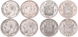 Belgium, Kingdom, Leopold II, Good lot with 4 different 2 Francs silver coins in nice grades including scarcer dates..