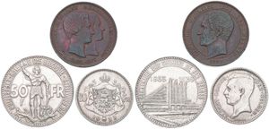 Belgium, Kingdom, Small lot with 3 different older scarcer coins in nice grades : 10 Centimes 1853, 20 Francs 1933FL and 50 Francs 1935 FR (Pos B)