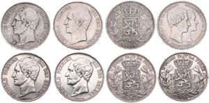 Belgium, Kingdom, Leopold I, Good lot with 4 different 5 Francs silver coins in various grades including better items...