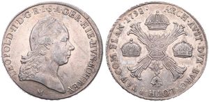 Austrian Netherlands, Leopold II, 1 Kronenthaler Silver 1792M, Laureate head right / Floriated cross with 3 crowns & Golden Fleece, KM 236 Milan, RARE, A.XF