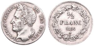 Belgium, Kingdom, Leopold I, 1/2 Franc Silver 1834, Laureate head left, Morin 29, A.UNC !