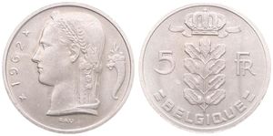 Belgium, Kingdom, Baudouin I, 5 Francs Copper-Nickel 1962FR, Head of Ceres left, Morin 556, UNC !