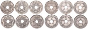 Belgian Congo, Colony, Albert I, Nice lot with 6 x 10 Centimes coins, all different dates in various grades...