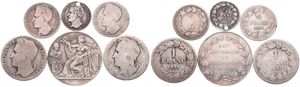 Belgium, Kingdom, Leopold I, Good lot with 6 different 1/4, 1/2, 1 & 2 Francs silver coins in various grades including better items...