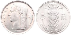 Belgium, Kingdom, Baudouin I, 5 Francs Copper-Nickel 1965FR, Head of Ceres left, Morin 562, UNC !