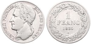 Belgium, Kingdom, Leopold I, 1 Franc Silver 1835, Laureate head left, Morin 24, VF+