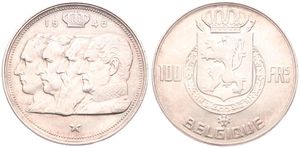 Belgium, Kingdom, Prince Charles, 100 Francs Silver 1948FR, Conjoined heads of four Kings, Morin 502, XF/AU