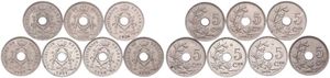 Belgium, Kingdom, Albert I, Good lot with 7 different 5 Centimes copper-nickel coins in various grades including better items or grades...
