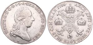 Austrian Netherlands, Joseph II, 1 Kronenthaler Silver 1788A, Laureate head right / Floriated cross with 3 crowns & Golden Fleece, KM 32 Vienna, VF
