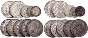 Belgium, Kingdom, Leopold II, Good lot with 10 older silver circulation type coins in various grades including better items ...