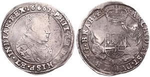 Spanish Netherlands, Philip IV, 1/2 Ducaton Silver 1662, Bust right within circle / Crowned arms with lion supporters, VH 643.AN - Antwerp, SCARCE DATE, Fine