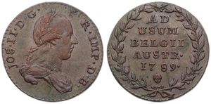 Austrian Netherlands, Joseph II, 2 Liards Copper 1789(b), Laureate bust right, KM 31 Brussels, VF