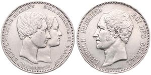 Belgium, Kingdom, Leopold I, 5 Francs (Medallic) Silver 1853, Marriage of the Duke and Dutchess of Brabant, Morin M/2b, (With dot between 21 & 22), XF
