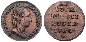 Austrian Netherlands, Maria Theresia, 1 Liard Copper 1750(h), Bust with pearl necklace right, KM 2 Antwerp, XF