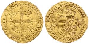Spanish Netherlands, Charles V, 1 Gouden Zonnekroon Gold 1545, Crowned arms within circle / Floriated cross with symbols, VH 223.AN - Antwerp, SCARCE, XF (*)