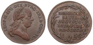 Austrian Netherlands, Leopold II, 1 Liard Copper 1791(b), Draped bust right, KM NL Brussels, A.XF