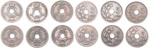 Belgium, Kingdom, Leopold II, Good lot with 6 different 5 Centimes copper-nickel coins in various grades including better items...