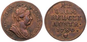 Austrian Netherlands, Maria Theresia, 1 Liard Copper 1780(b), Veiled bust right, KM 28 Brussels, A.XF