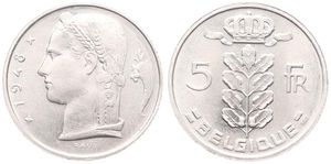 Belgium, Kingdom, Prince Charles, 5 Francs Copper-Nickel 1948FR, Head of Ceres left, Morin 521, UNC