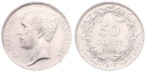 Belgium, Kingdom, Albert I, 50 Centimes Silver 1914FR, Head left, Morin 304, SCARCE KEY DATE, UNC