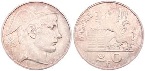 Belgium, Kingdom, Prince Charles, 20 Francs Silver 1949FR, Helmeted head of Mercurius right, Morin 516, XF/AU