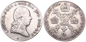 Austrian Netherlands, Leopold II, 1/4 Kronenthaler Silver 1791A, Laureate head right / Floriated cross with 3 crowns & Golden Fleece, KM 40 Vienna, Fine